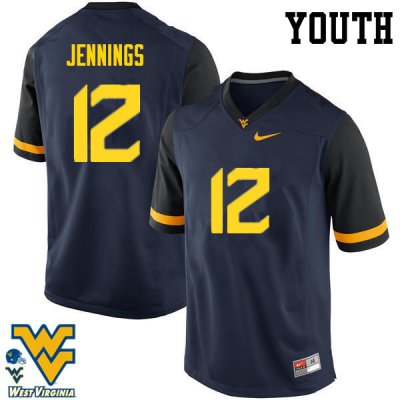 Youth West Virginia Mountaineers NCAA #12 Gary Jennings Navy Authentic Nike Stitched College Football Jersey JP15O20GH